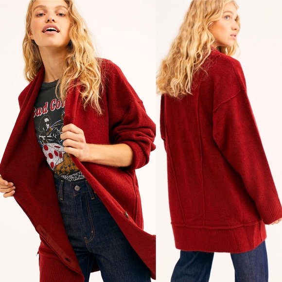 Free People Sweaters - Free People Red Eucalyptus Wool Sweater Cardigan